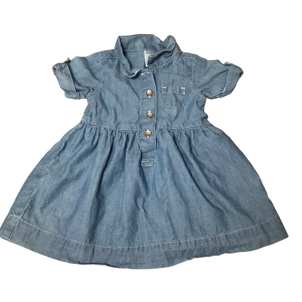 Carter’s Girls Cotton Chambray Short Sleeve Shirt Dress Button Front Size 9M